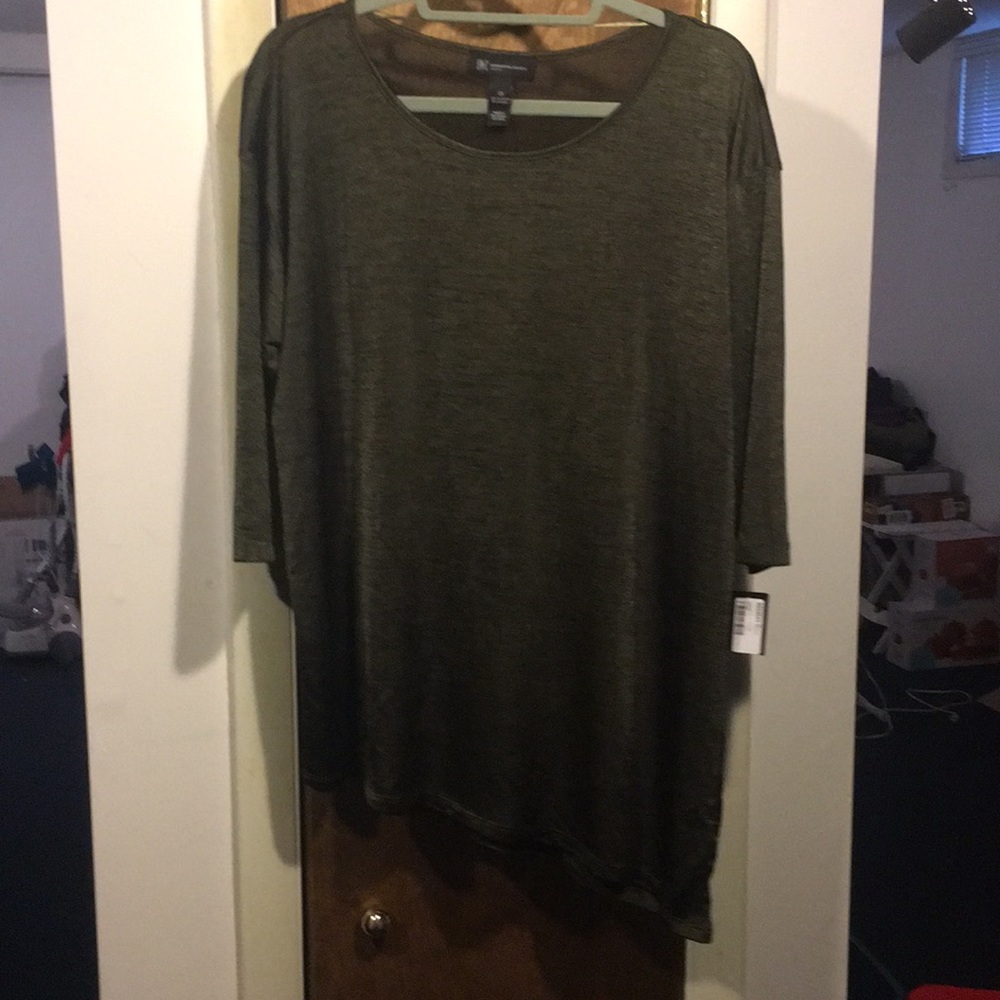 INC 0x dark green asymmetrical hem tunic NWT